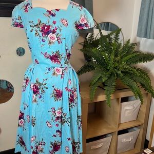 Blue Floral Pinup Dress